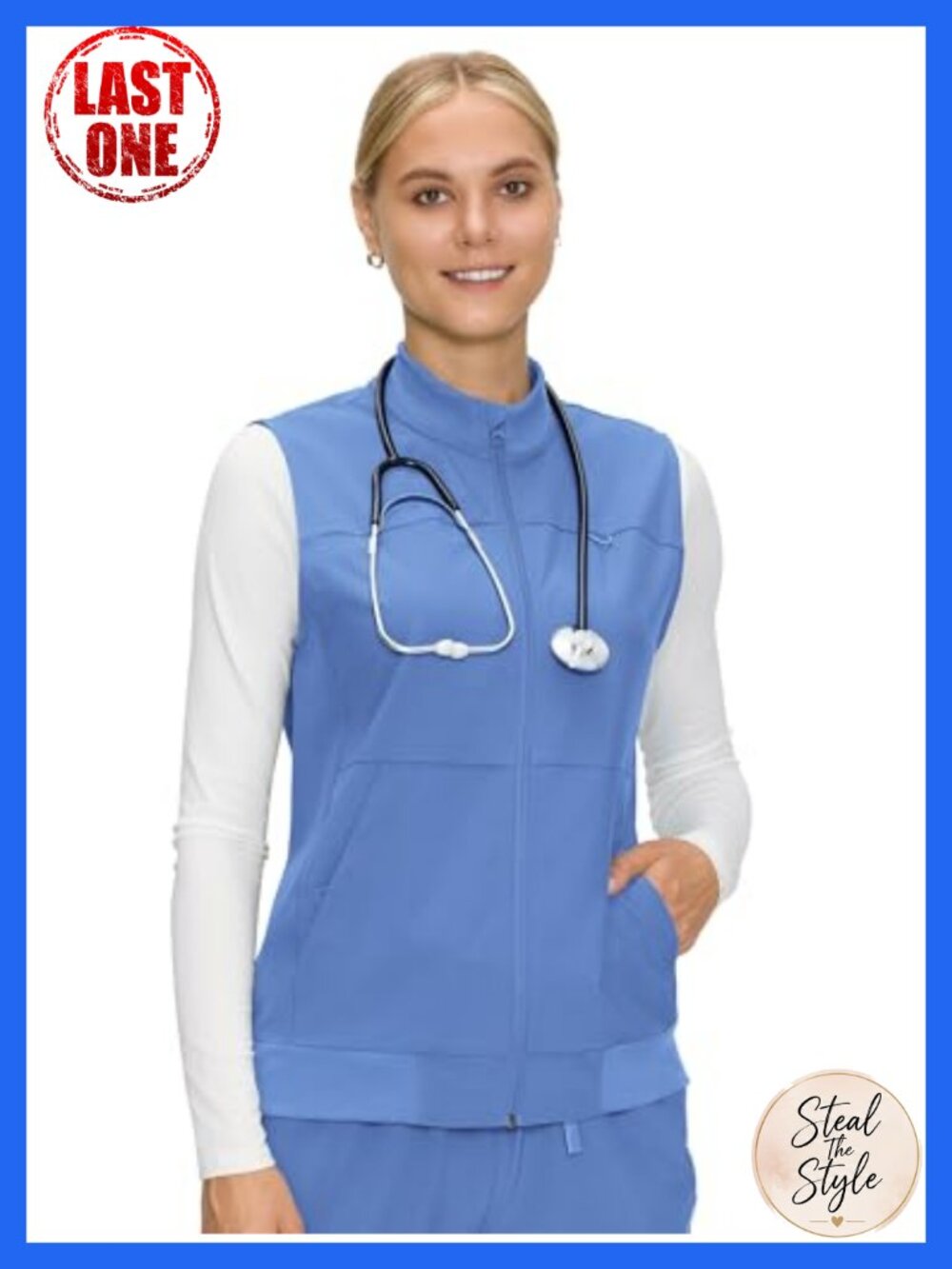 Womens Scrubs Vest Nurse Healthcare 3 Pockets Polyester Spandex Slim Fit